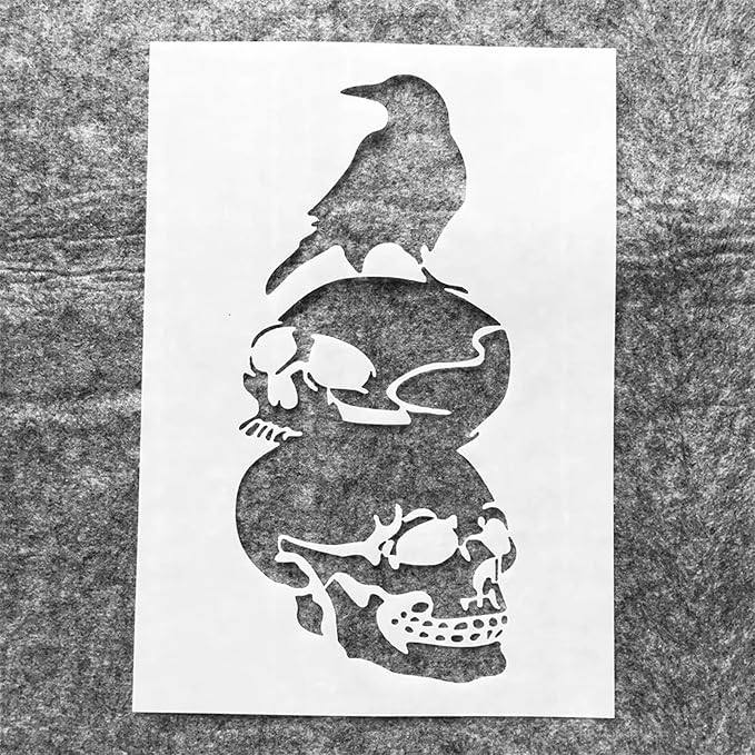 TIAMECH A4 Reusable Halloween Crow Skull Stencil for Painting - Horror Ghost Atmosphere Layering Template, DIY Wall Art, Wood Furniture, Scrapbook & Crafts (8.3x11.7inch)