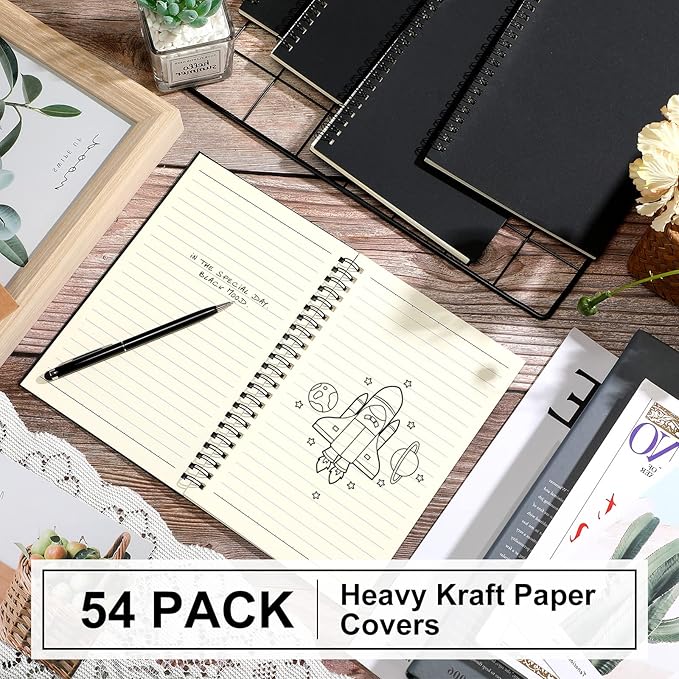 Yahenda 54 Pcs Spiral Notebook Bulk A5 Journal Lined 8.3'' x 5.5'' Writing Composition Paper Small Notepad Subject Notebook for Students Office Business Back to School Supplies (Black)