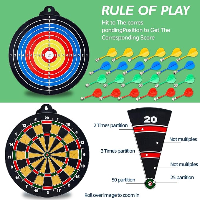 Magnetic Dart Board for Kids-12Magnetic Dart/Sticky Balls Or 2 Toy Gun+40 Foam Dart.Indoor/Outdoor Kids Games and Party Games,Christmas Birthday Gifts Toys for 3-12 Year Old Boys