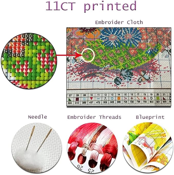 Redxing Stamped Cross Stitch Kits Full Range of Embroidery Starter Kits- Needlepoint Counted Cross Stitch Kits for Beginner Adults 11CT Printed Embroidery Kit-Colorful Flowers 18x18 inch