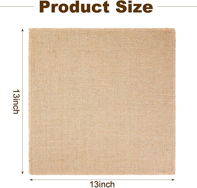 Preboun 5 Pcs Burlap Squares Multipurpose Natural Burlap Placemats Bulk for Farmhouse Home Party Wedding Table Cover Centerpieces Craft Supplies(13 Inch)