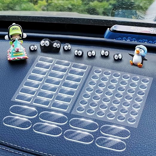 Removable Car Double Sided Glue Sticky Dots, Strong Hold Adhesive Dots for Car Dashboard Decorations, No Residue Transparent Mounting Tape for Auto Accessories 268pcs