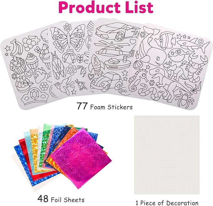 Foil Art Kit for Kids - Foils Fun Craft Kits & Supplies, No Mess Art for Kids, Foil Foam Stickers Art Craft Activity for Kid, DIY Creative Activity Birthday Christmas Gift Travel Toys for Girls Boys
