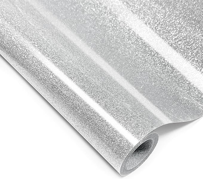 Silver Glitter HTV Heat Transfer Vinyl, 12" x 5ft lron on Vinyl, for T-Shirt Ironing, Vinyl HTV Easy to Cut and Weed, The Best Choice for DIY Creativity. (Silver, 12" x5ft)