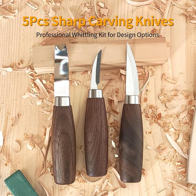 Wood Carving Tools Set - Wood Carving Knife Kit for Beginners, Adults, and Kids, Includes 3 Whittling Knives for DIY Woodworking and Carving Enthusiasts