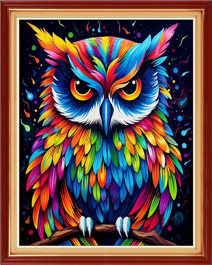 Foxdiviy Stamped Cross Stitch Kits for Beginners Full Range of Cross Stitching 11 CT Printed Cross Stitch Kits for Kids Adults Cross Stitch Patterns Needlepoint Kits-Colorful Owl 16x20 inch