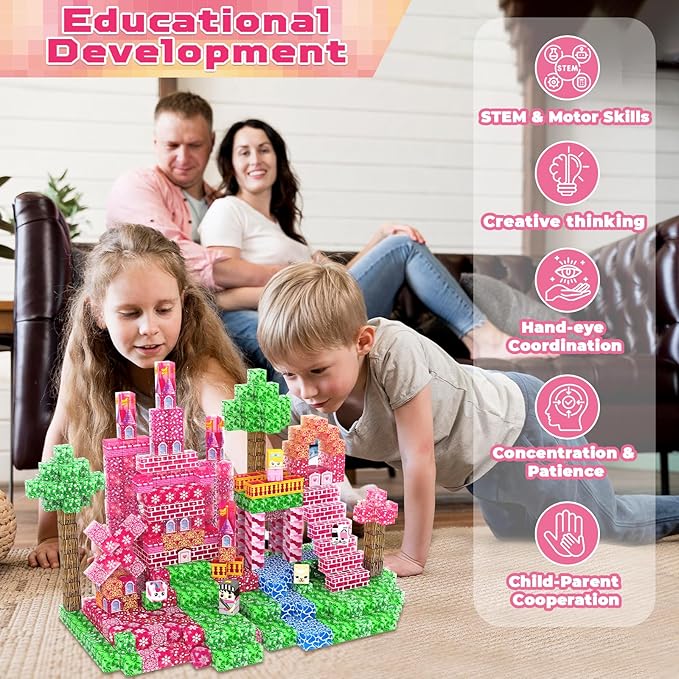 Magnetic Blocks - 100PCS Magnetic Building Block Cubes, Magnet Blocks Transparent Castle Princess Toy Building Sets for Kids, STEM Stacking Magnets Toys, Easter Birthday Gift for Boys Girls Age 4-8