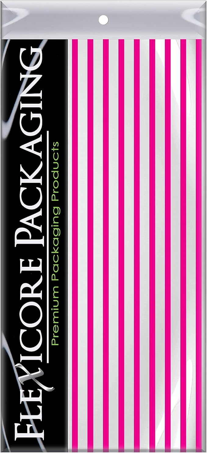 Flexicore Packaging Hot Pink Pin Stripe Print Gift Wrap Tissue Paper Size: 15 Inch X 20 Inch | Count: 100 Sheets | Color: Hot Pink Pin Stripe