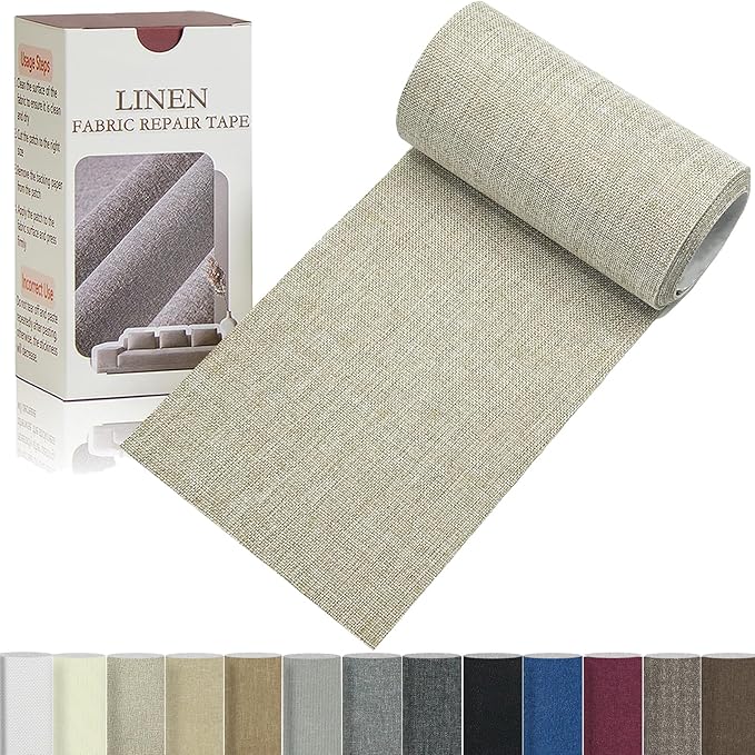 Linen Repair Tape 4x70 Inch Self-Adhesive Couch Patch Repair Fabric Patch for Furniture,Sofas,Cushion,Chairs,Bags,Linen Goods(Oatmeal)