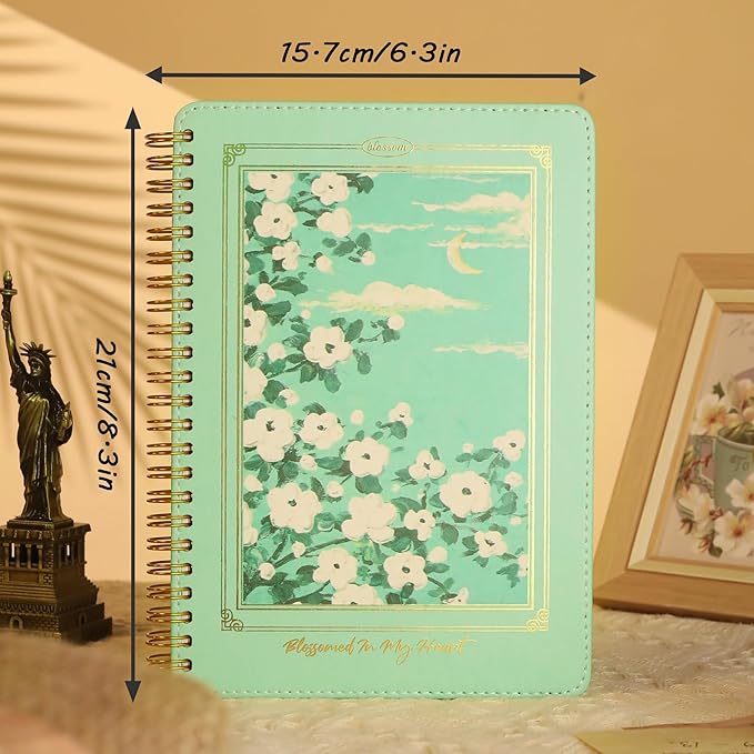 Spiral Notebook for Women, Durable A5 Leather Hardcover Notebooks, 140 Lined Pages, Cute Notebooks for Perfect Supplies at School, 8.3 x 6.2 in