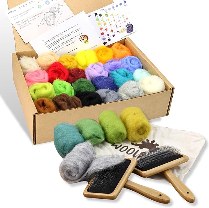 Woolbuddy Wool Carder and 24 Colors Felting Wool Kit