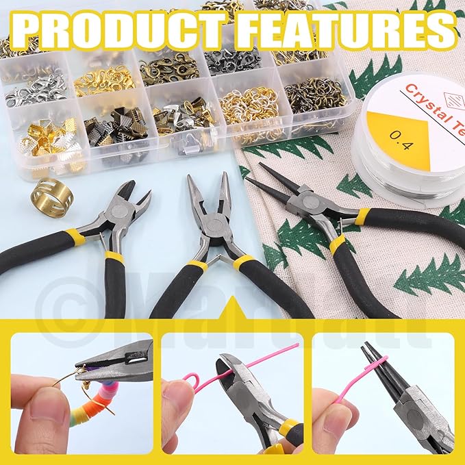 Mardatt 1587Pcs Jewelry Making Supplies Kit Includes Jewelry Pliers, Jewelry Wires, Jewelry Making Silver Charms, Chains, Jump Ring Opener and Tweezers Jewelry Accessories for Jewelry Repair
