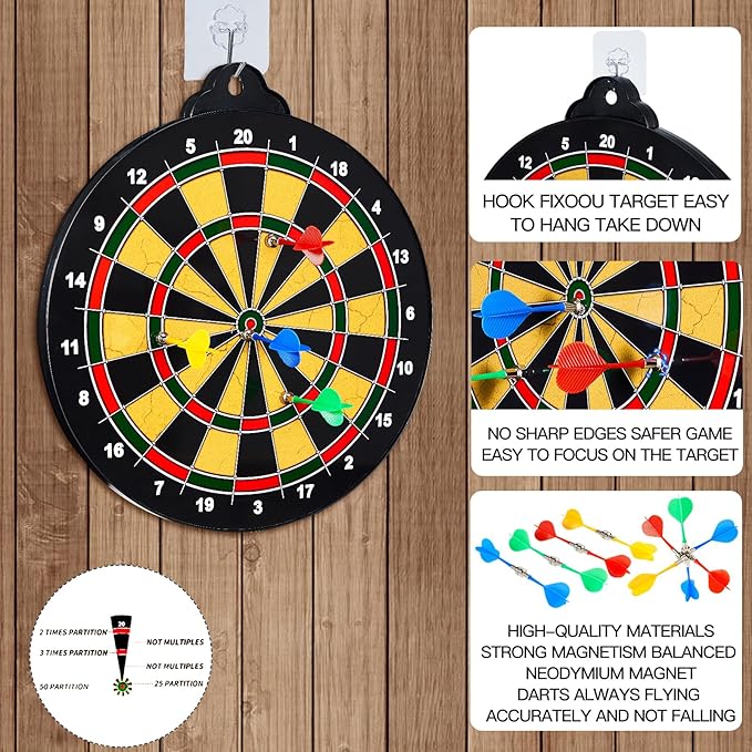 Magnetic Dart Board for Kids-12Magnetic Dart/Sticky Balls Or 2 Toy Gun+40 Foam Dart.Indoor/Outdoor Kids Games and Party Games,Christmas Birthday Gifts Toys for 3-12 Year Old Boys
