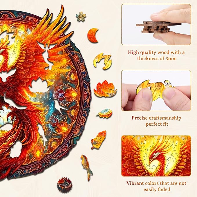 KAAYEE Wooden Jigsaw Puzzles-Wooden Puzzle Adult Unique Shape Advanced Phoenix Wooden Jigsaw Puzzle for Adult, Fathers, Family Puzzles 14.9 * 13.8in 290pcs,Chritmas Gift