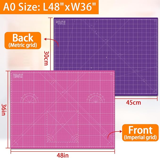 Self Healing Cutting Mat A0 36"x48" – Double Sided 5-Ply Craft Mat for Sewing, Quilting, Fabric, Scrapbooking – Pink/Purple