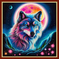 Foxhool Beginners Cross Stitch Kits Stamped Full Range of Embroidery Kits for Adults DIY Cross Stitches kit Embroidery Patterns for Needlepoint kit-Colorful Moon Wolf 17.7x17.7 inch