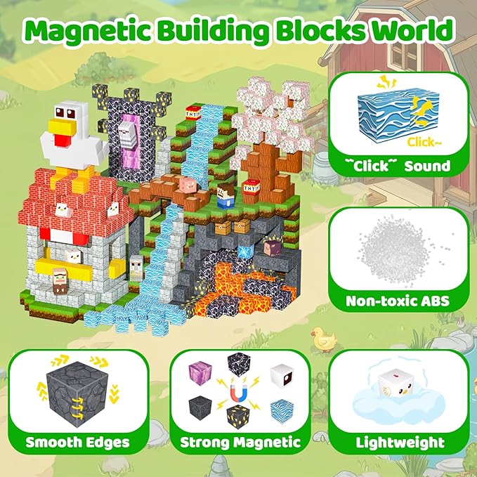Magnetic Blocks, 150PCS Magnetic Building Blocks Light Up, Stacking Magnets for Kids, Sensory Toy for STEM Constructions Magnet Blocks for Boys Girls Age 3+, Christmas Birthday Gifts