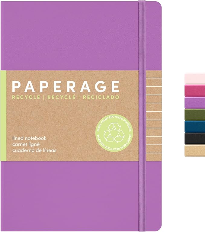 PAPERAGE Recycled Lined Journal Notebook, (Lilac), 160 Pages, Medium 5.6 in x 8 in - 100 GSM Thick Paper – College Ruled, Hardcover Journaling Notebook for Work, School & Note Taking
