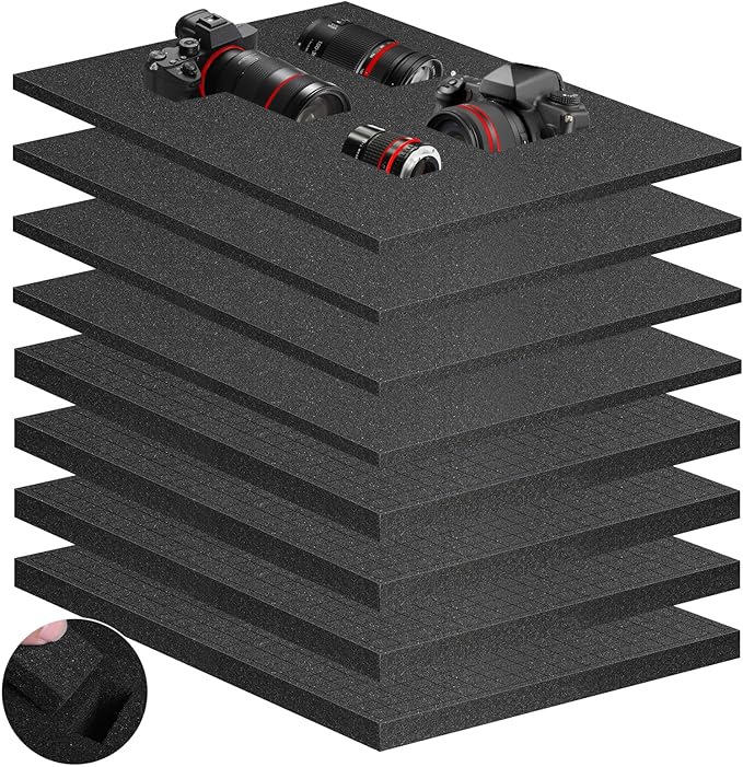 Eunice 4Pcs 16 x 12 x 0.4 Inch Polyurethane Foam Sheets & 4Pcs 16 x 12 x 0.8 Inch Cuttable Foam Inserts for Cases, Packing Foam Pads for Tool Box, Camera Storage and Crafts