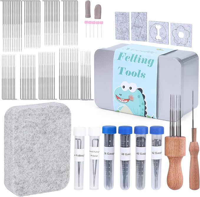 SOCNITC Needle Felting Tools, Needle Felting Kit, 4.5"x3.5" Needle Felting Pad, Wooden Handle Scissor for Beginner & Professional DIY