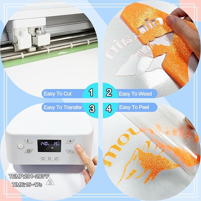 Orange Glitter Heat Transfer Vinyl 12Inch*6FT Glitter Iron on Vinyl for T Shirts Easy to Cut and Weed Compatible with All Cutter Machines HTV Vinyl Iron on for Cricut (Fluorescent Orange)