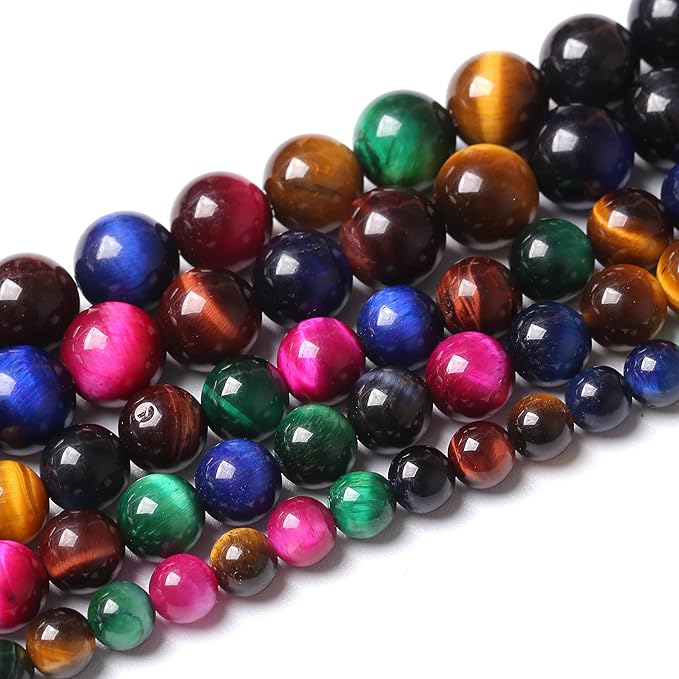 36pcs 10mm AAA Natural Colorful Tiger Eye Stone Beads Gemstone Round Spacer Loose Beads for Jewelry Making DIY Bracelet Necklace