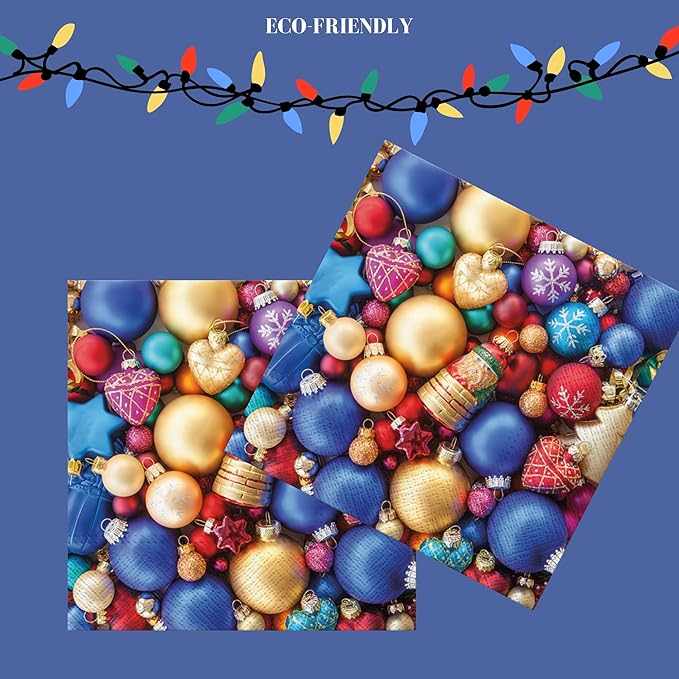 20-ct 13x13 Christmas Paper Decoupage Napkins, 3-Ply Servilletas Tissue Napkin for Dinner and Parties, Disposable Napkins (Holiday Ornaments)