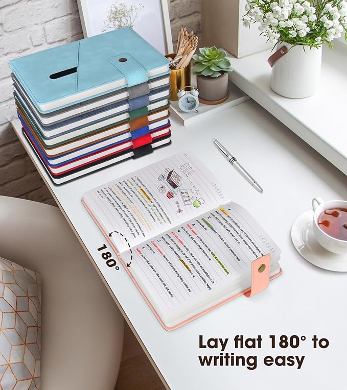 Pink A5 Lined Leather Journal Notebook for Men Women,5.9" X 8.4" Personalized Hardcover Journal with Pen,200 Pages 100 Gsm Thick Ruled Paper Daily Diary for Travel,Business,Work,Writing
