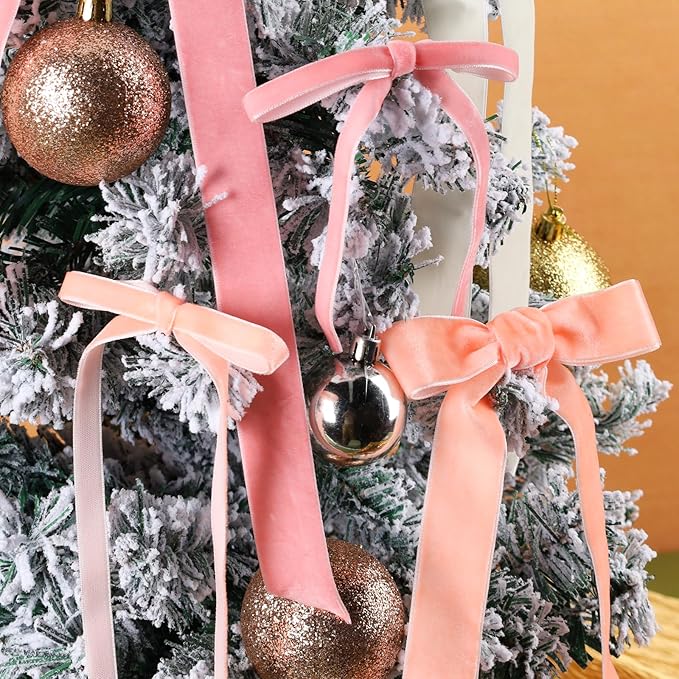 LaRibbons Thin Velvet Ribbon 1 Inch x 25 Yards, Pink Velvet Ribbon for Christmas Tree, Gift Wrapping, Wreath Bow, Outdoor Decoration