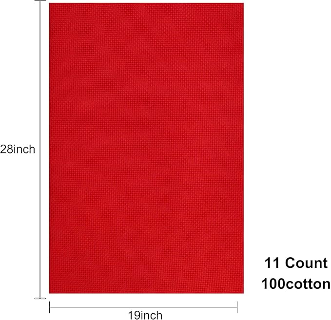 Aida Cloth 11 Count Cross Stitch Fabric,19×28inch (11CT,Red)