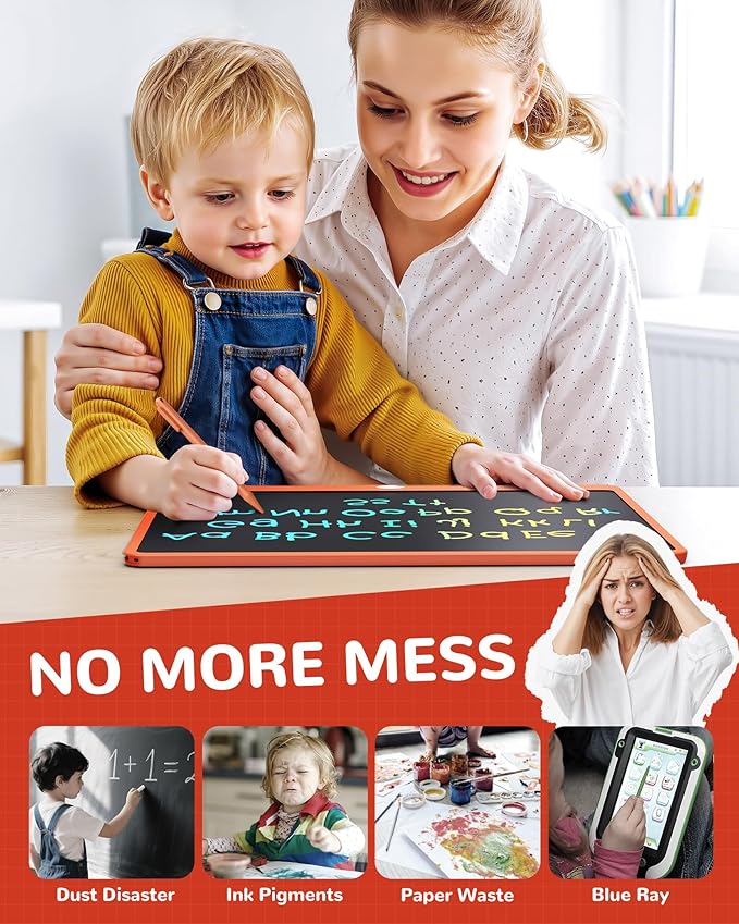 KOKODI LCD Writing Tablet, 16 Inch Colorful Toddler Doodle Board Drawing Tablet, Erasable Reusable Electronic Drawing Pads, Educational and Learning Toy for 3-6 Years Old Boy and Girls(Orange)