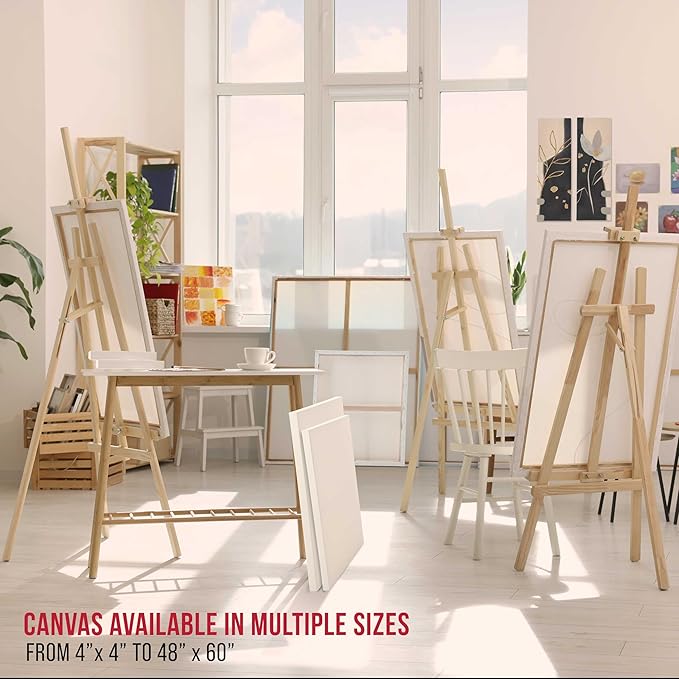 U.S. Art Supply Large Stretched Canvas for Painting 24x24 inch Gallery Depth 1-1/2" Thick, 3-Pack - 12oz Acrylic Gesso Triple Primed, Professional Artist Quality, 100% Cotton - Oil, Pouring Paint
