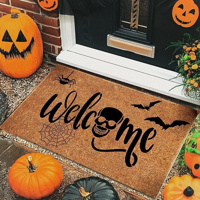 Halloween Stencils for Door Mats Welcome Skeleton Doormat Stencils Boo Spooky Stencil Templates for Painting on Wood Fabrics Crafts Decor