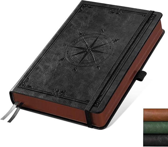 AHGXG Thick Journal Lined Notebook for Men - 320 Numbered Pages A5 College Ruled Notebook for Writing, 100gsm Paper, Vintage Leather Hardcover, for Women Work Office School, 5.75'' X 8.38''- Black