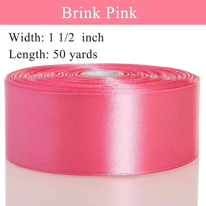 1 1/2 Inch Brink Pink Solid Satin Ribbon, 50 Yards Craft Fabric Ribbon for Gift Wrapping Floral Bouquets Wedding Party Decoration