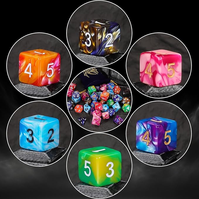 QMay DND Dice - 42pcs Polyhedral Dice, 6 Set Complete Double-Colors D&D Dice Sets with 6 Blue Drawstring Bags for Dungeons and Dragons RPG MTG Table Games