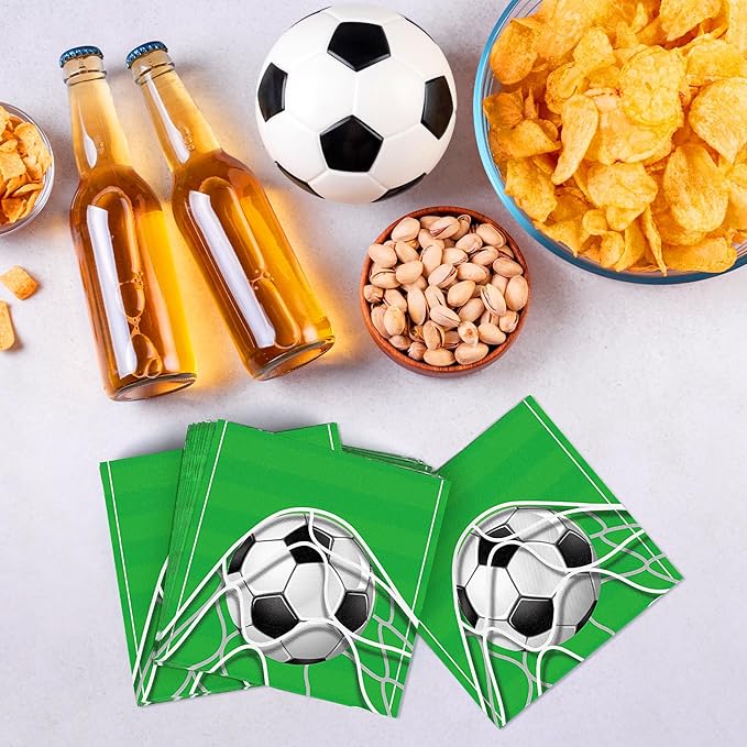 Aodaer 48 Pieces Soccer Paper Napkins Disposable Football Party Napkins Sports Ball Napkins Soccer Cocktail Dinner Napkin Set 13" x 13" Unfolded Football Tableware Napkins for Sports Party Supplies