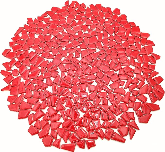 1.1LB Irregular Ceramics Mosaic Tiles, Mosaic Pieces Stones for DIY Mosaic Making Craft Hobby Arts Home Wall Decoration (Red)