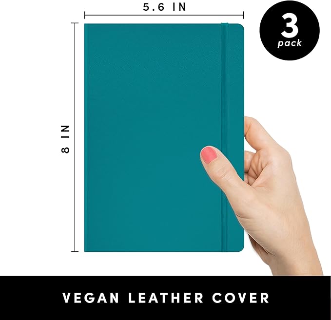 PAPERAGE Lined Journal Notebooks, 3 Pack, (Yellow, Blush & Turquoise), 160 Pages, Medium 5.6 inches x 8 inches - 100 GSM Thick Paper, Hardcover