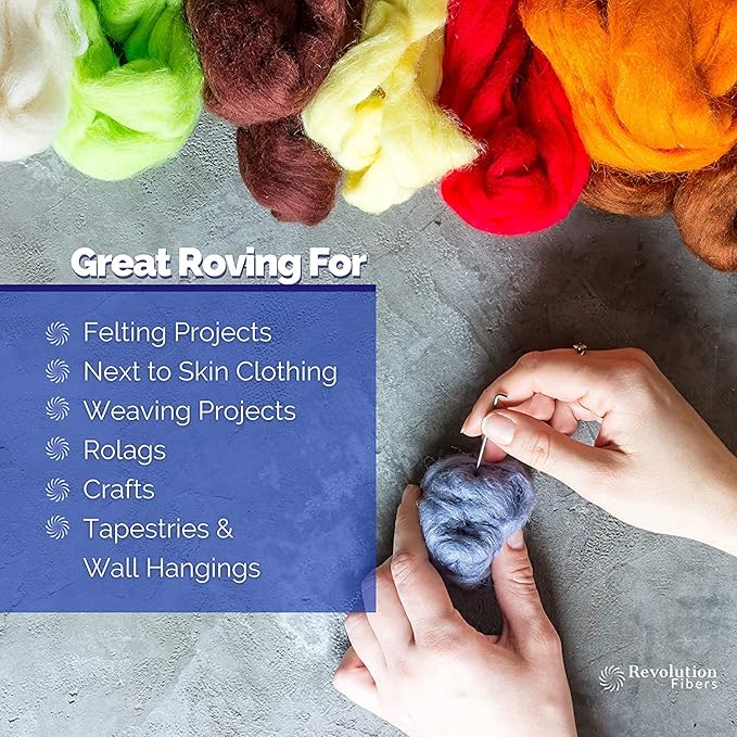 Revolution Fibers Merino Wool Combed Top | 1 lb Premium Wool Roving | 22 Micron, Best Merino Wool for Spinning, Tapestry, Needle Felting, Big Yarn Roving and Wall Hangings (Sandstone)