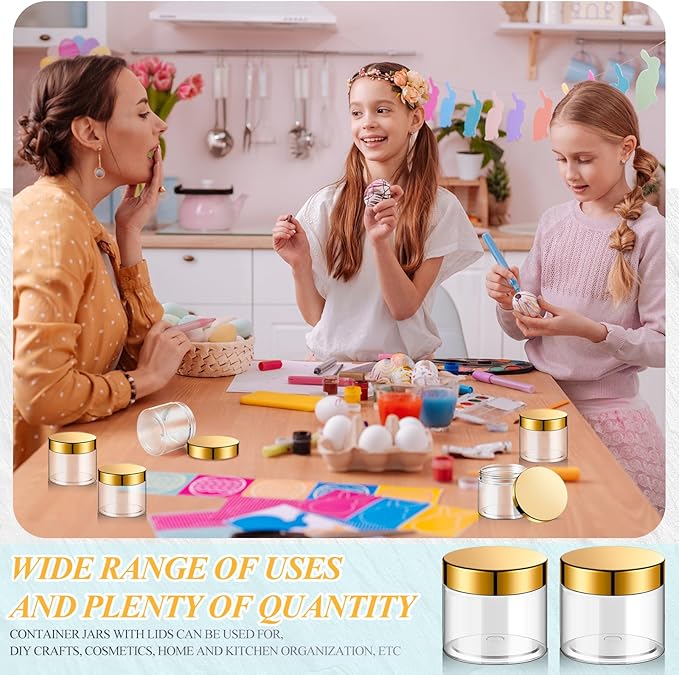 SATINIOR 36 Pieces 2 oz Plastic Jars with Lids Wide Mouth Airtight Reusable Container Acrylic Cosmetic Small Jars for Lotions Ointments Travel Toiletries Creams Make up Storage(Gold)