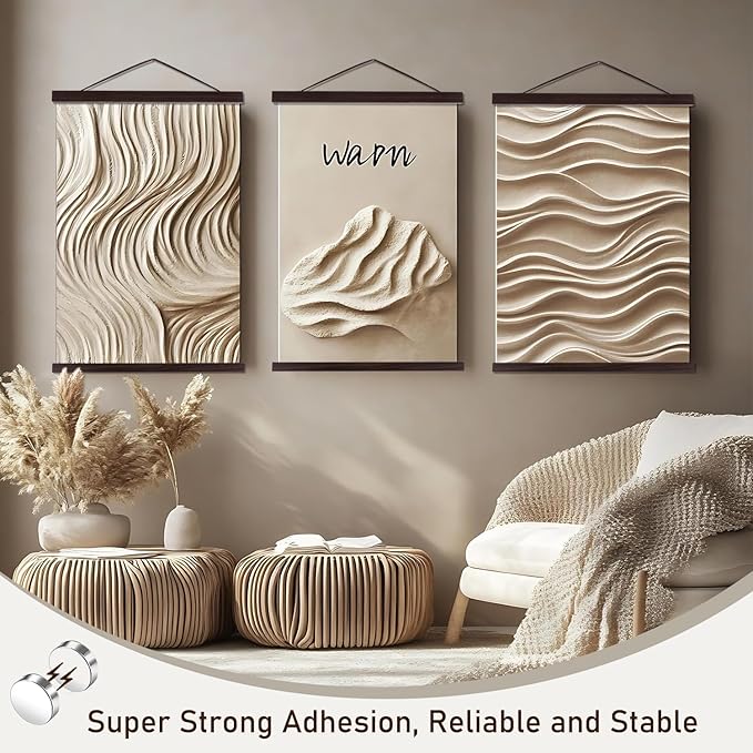 Artmag Magnetic Poster Hanger Frame, 20x28 20 x 30 20x26 Light Wood Wooden Magnet Canvas Artwork Print Poster Hangers Frames Hanging Kit (Walnut, 20")