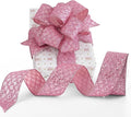HUIHUANG Pink Glitter Wired Ribbon for Christmas Tree 2.5 inch Light Pink Diamond Mesh Wire Ribbon for Tree Decoration, Wreaths, Garland, Gift Wrapping, Bows Making, Home Decor -10 Yards