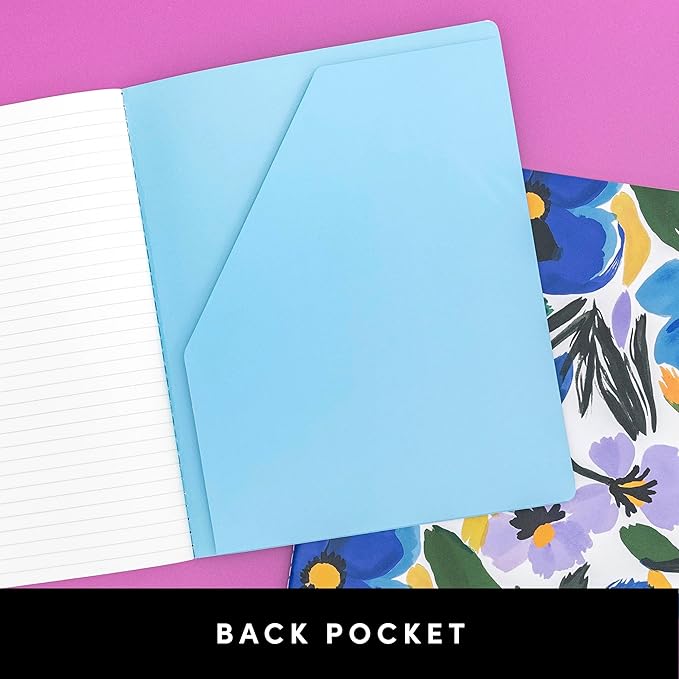 PAPERAGE Soft Cover Lined Journal Notebook, 2 Pack, (Blue Pansies), 100 Pages, Large 7.5 inches x 9.5 inches, College Ruled, Ideal for Note Taking & Travel Journal