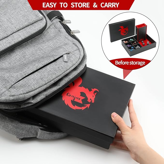 DND Dice Tray and Tower: Portable Dice Storage with Lid for Dungeons and Dragons, D&D, RPG, MTG & Table Games (Red)
