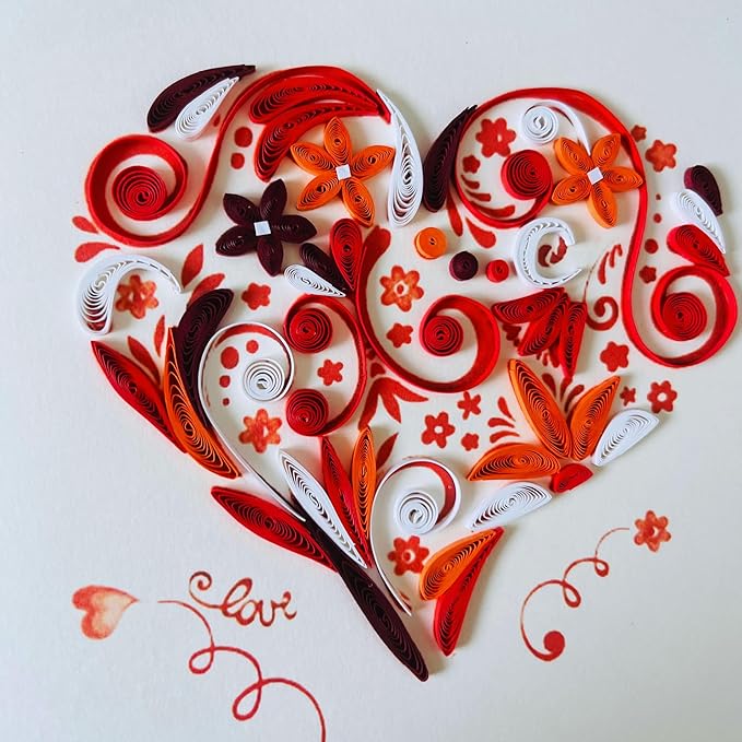 Quilling Cards, handmade card, quilled cards with Handmade Art Quilling birthday card for women, Birthday card, mother... colorful heart design (Heart 5)