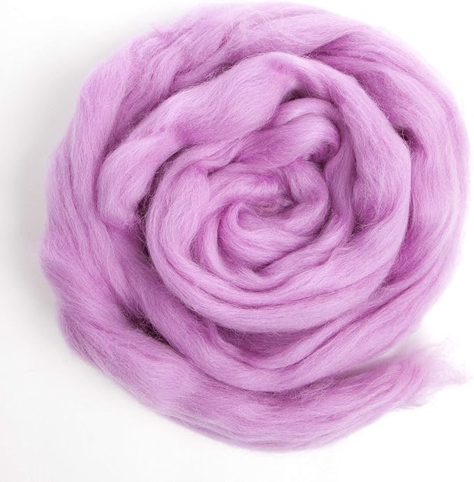 Desert Breeze Distributing 100% Natural Merino Wool Roving - Premium Combed Top Merino Roving Wool - Tapestry, Spinning, Wet Felting & Needle Felting Supplies - 21.5 Micron - 1 oz, Color Lilac