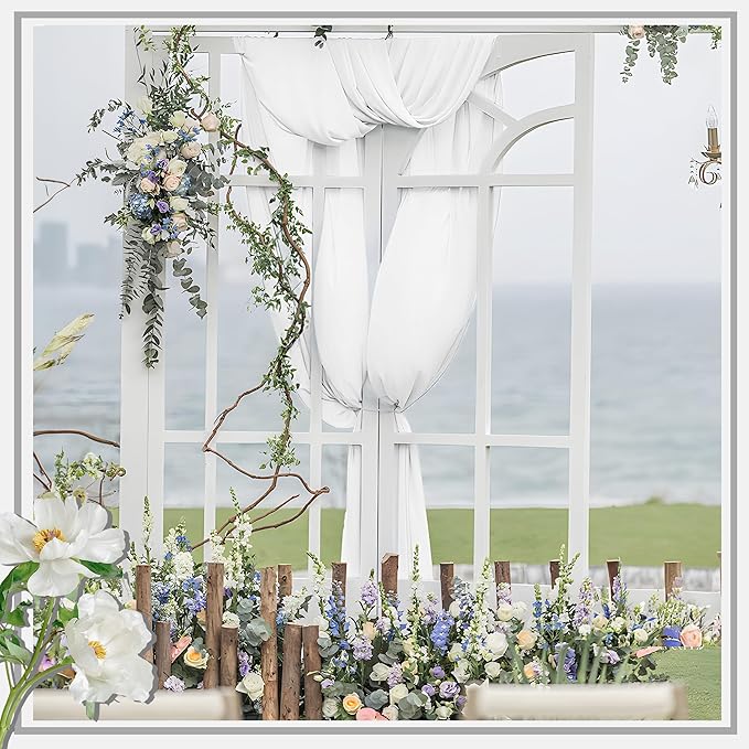 Horbaunal White Chiffon Fabric by The Yard, 5 Yard Continuous Sheer Fabric 59" Wide Soft Draping Fabric for Wedding Arch Draping Party Backdrop DIY Sewing