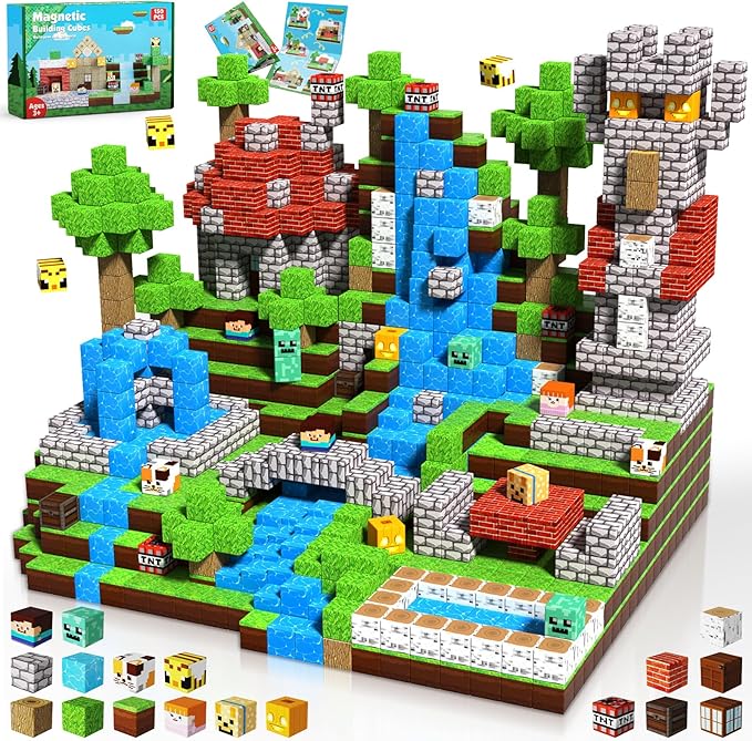 150PCS Magnetic Blocks - Magnetic Building Blocks, Magnet Cubes Toys Stacking, Build Forest World Set, STEM Montessori Sensory Toys for Kids Boys Girls Ages 3-5 6-8 Easter Birthday Gifts