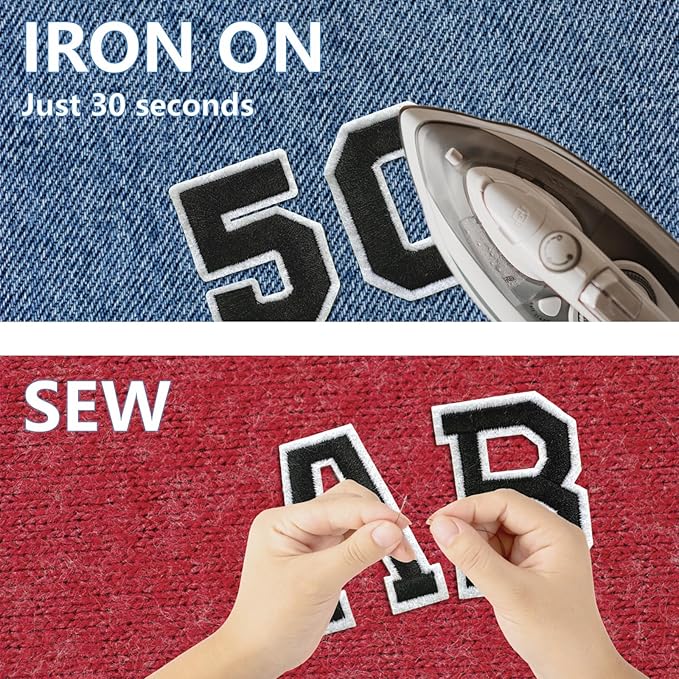 Letter and Number Iron On Patches, A-Z Alphabet and Numbers 0-9 Embroidery Applique Patch, DIY Decorative Heat Press Patches for Clothing Jeans Jackets Backpacks Hats (Black 72 Pcs)